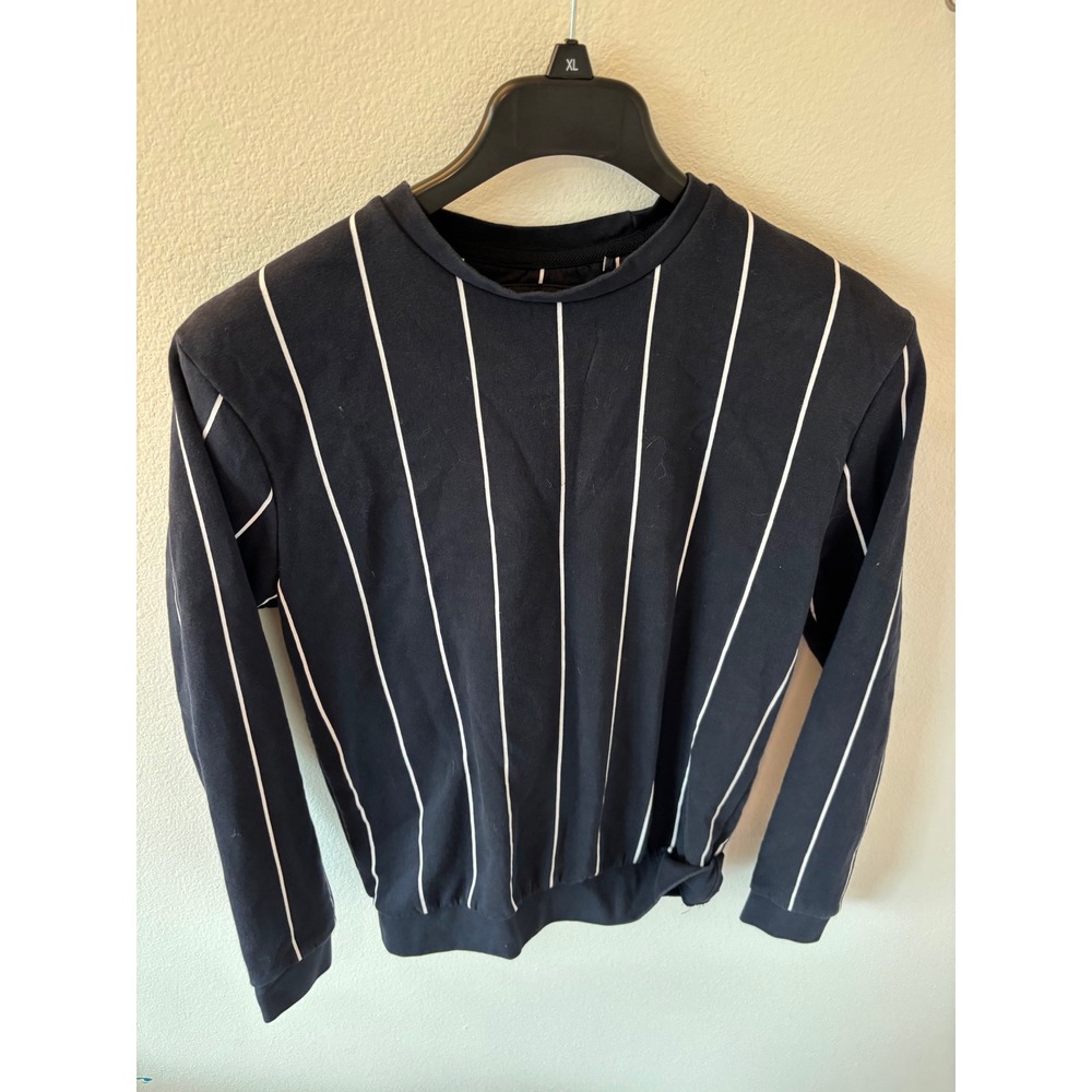 D&F Ricky Singh Mens Black White Pinstripe Long Sleeve Crew Neck Sweatshirt M